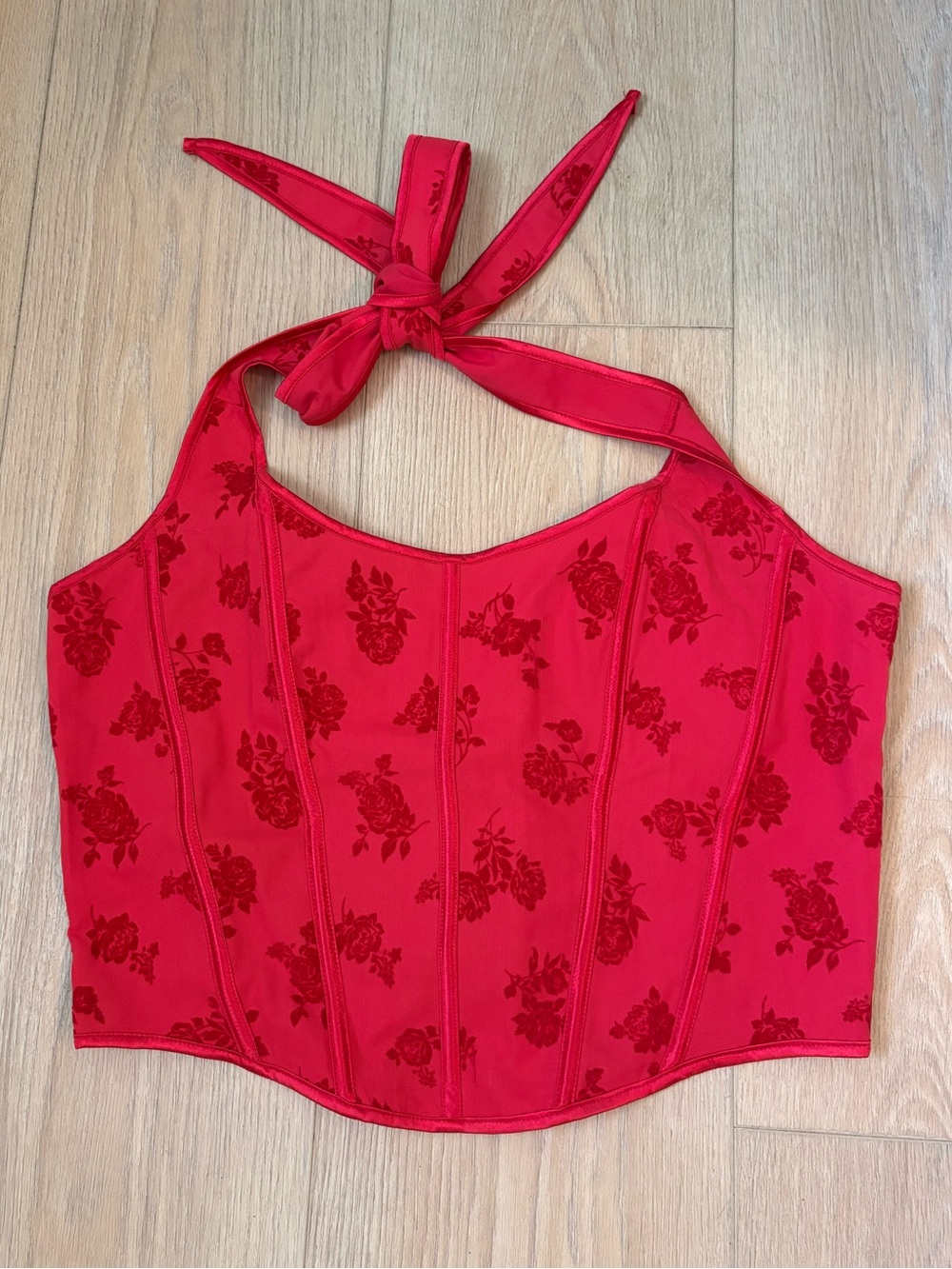 Red Floral Halter Corset Top